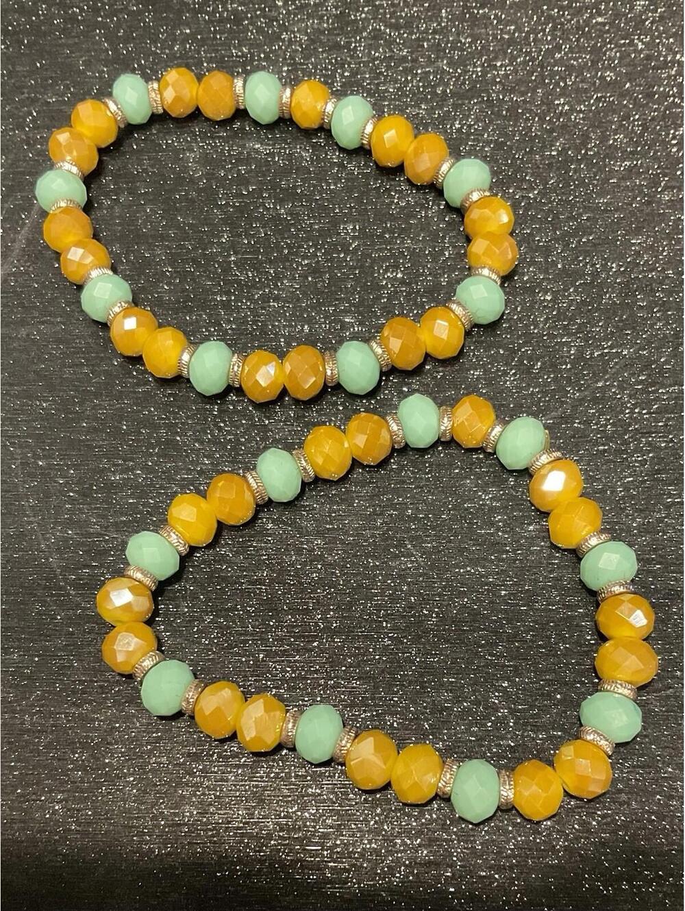2 Beautiful Beaded Bracelets Set Semi Stretchy